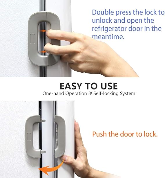 Refrigerator Lock Child Proof with Double Safety Button, Self-Adhesive, Multicolor