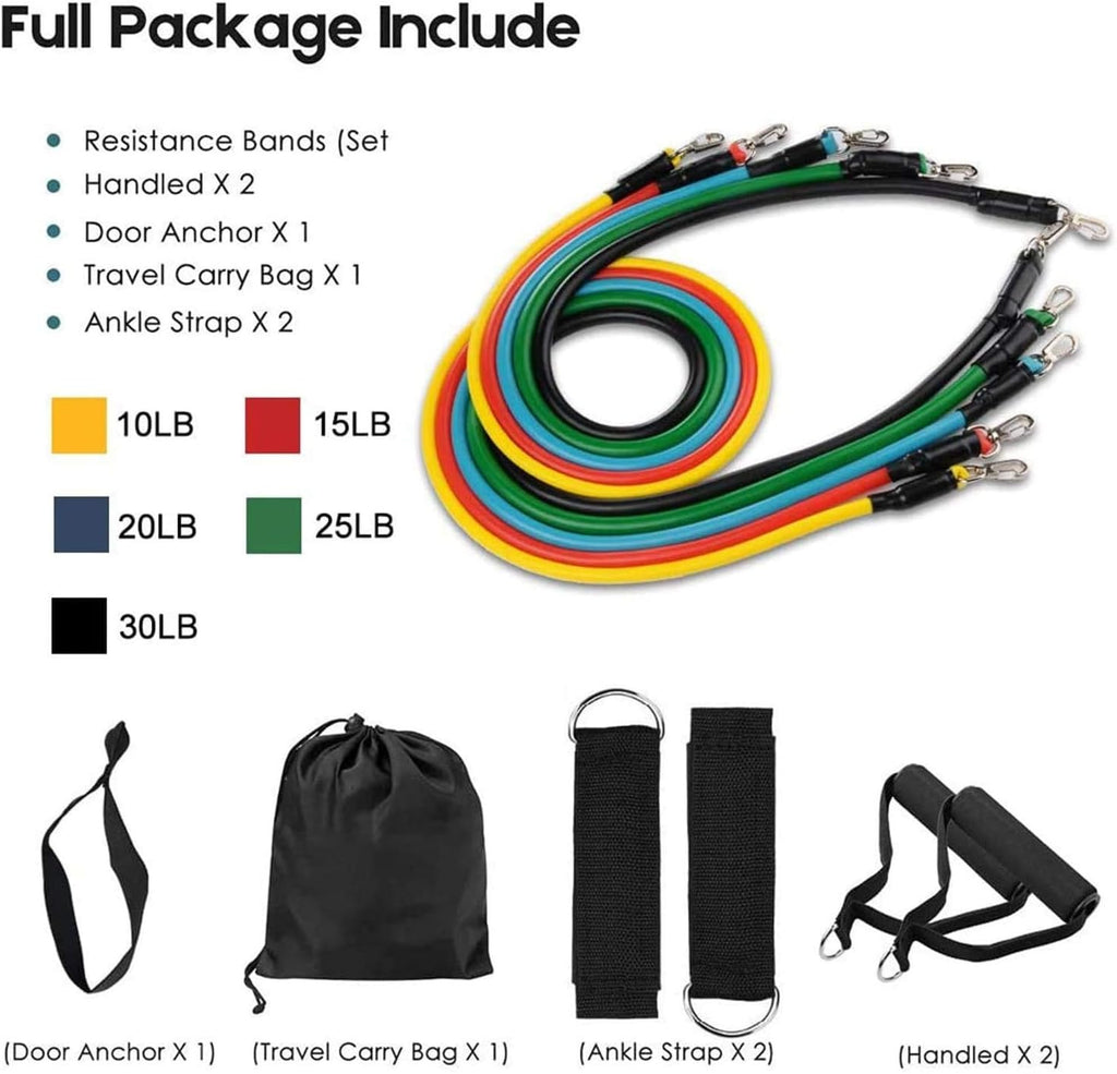 Resistance Bands Set 11 pcs Latex Bands for Strength, Fitness & Home Workouts