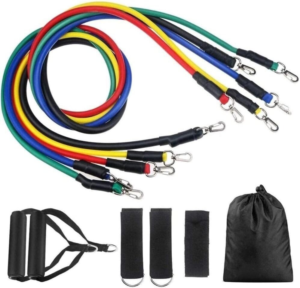Resistance Bands Set 11 pcs Latex Bands for Strength, Fitness & Home Workouts